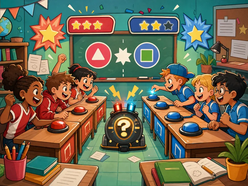 Hand-drawn classroom quiz battle game cover.